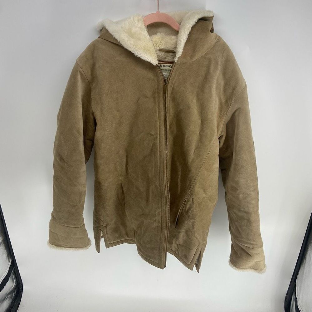 St. John's Bay Women's Washable Suede Faux Fur Lined Hooded Winter Jacket Large